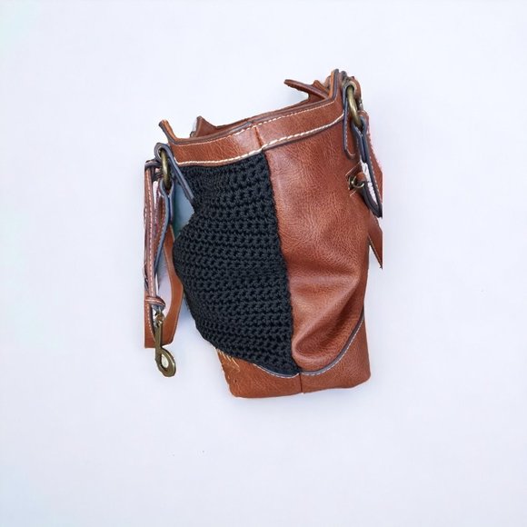 B.O.C Born Concept Faux Leather Woven Knit Shoulder Bag - Picture 3 of 13